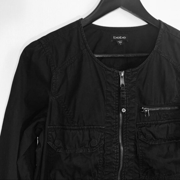 BEBE Black 100% Cotton Bomber Full Zip Moto Jacket size S - Picture 3 of 10